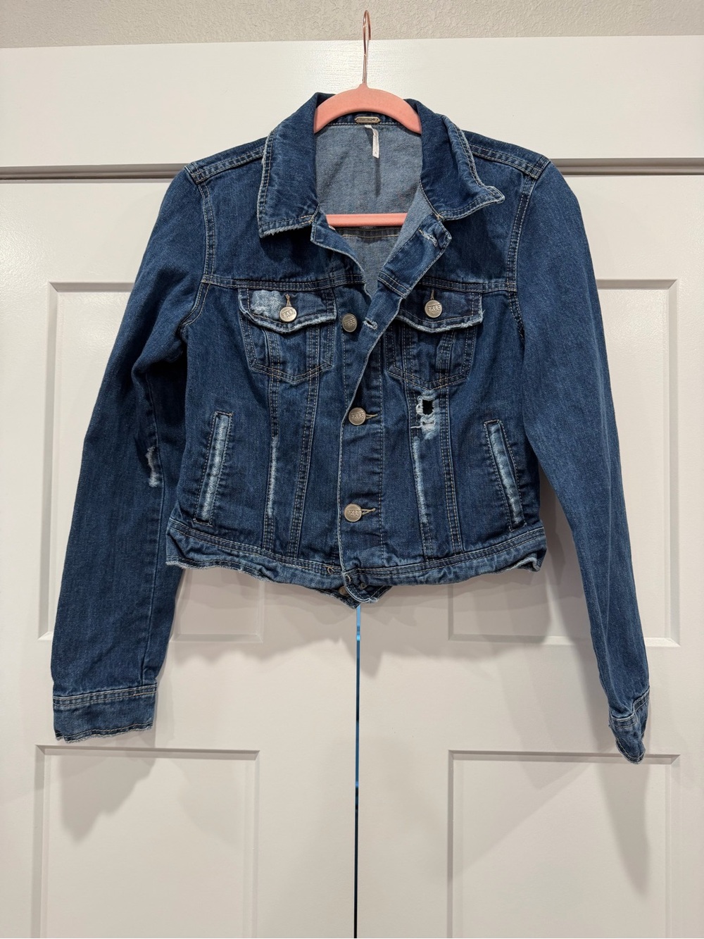 Free People Medium Blue Distressed Denim Jacket